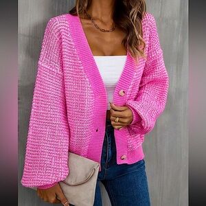 🆕🌿🩷CARNATION PINK V-Neck Cardigan SMALL•SEE VIDEO•